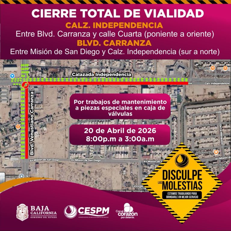 Anuncia CESPM cierre nocturno en calzada Independencia y Carranza por trabajos de mantenimiento