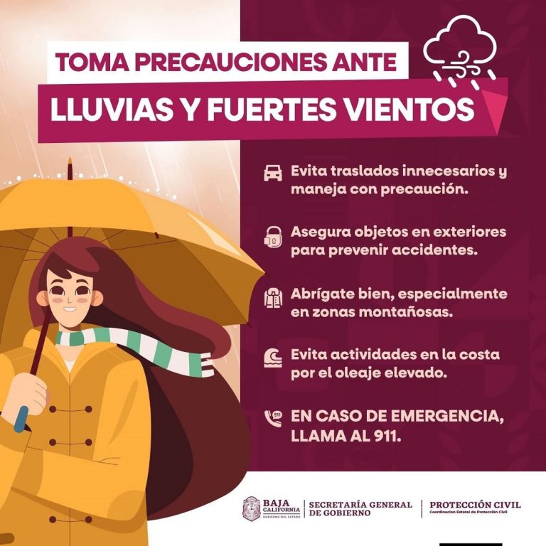Exhorta Protección Civil BC a tomar precauciones ante pronóstico de lluvia