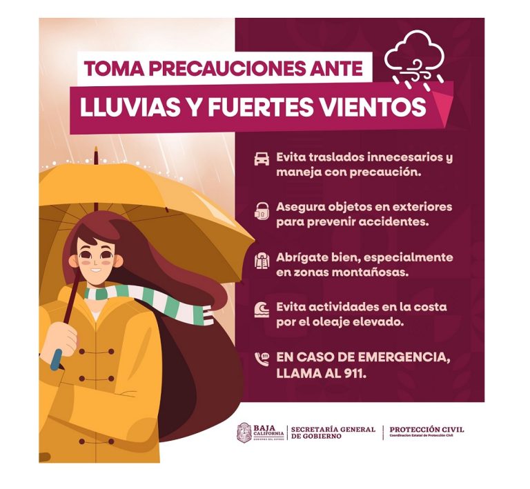 Informa Protección Civil BC pronóstico de lluvias ligeras para próximos días