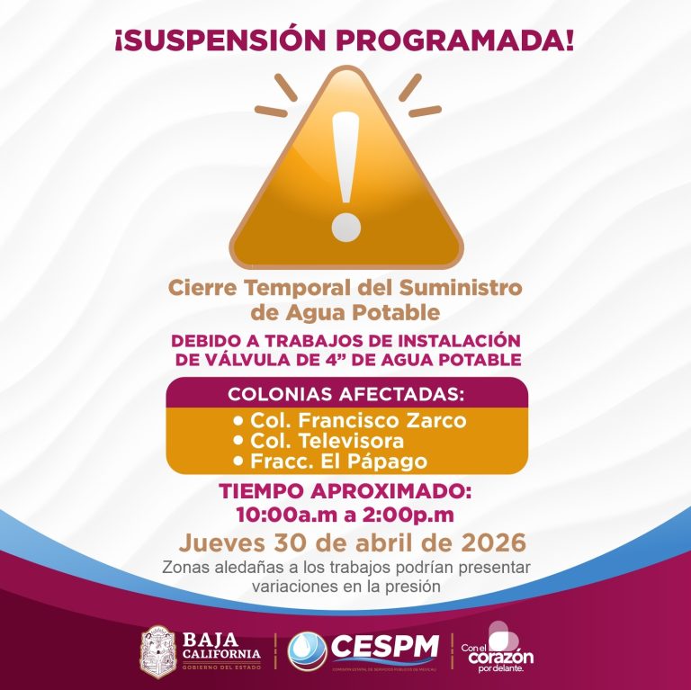 Anuncia CESPM suspensión programada de agua potable por instalación de válvula