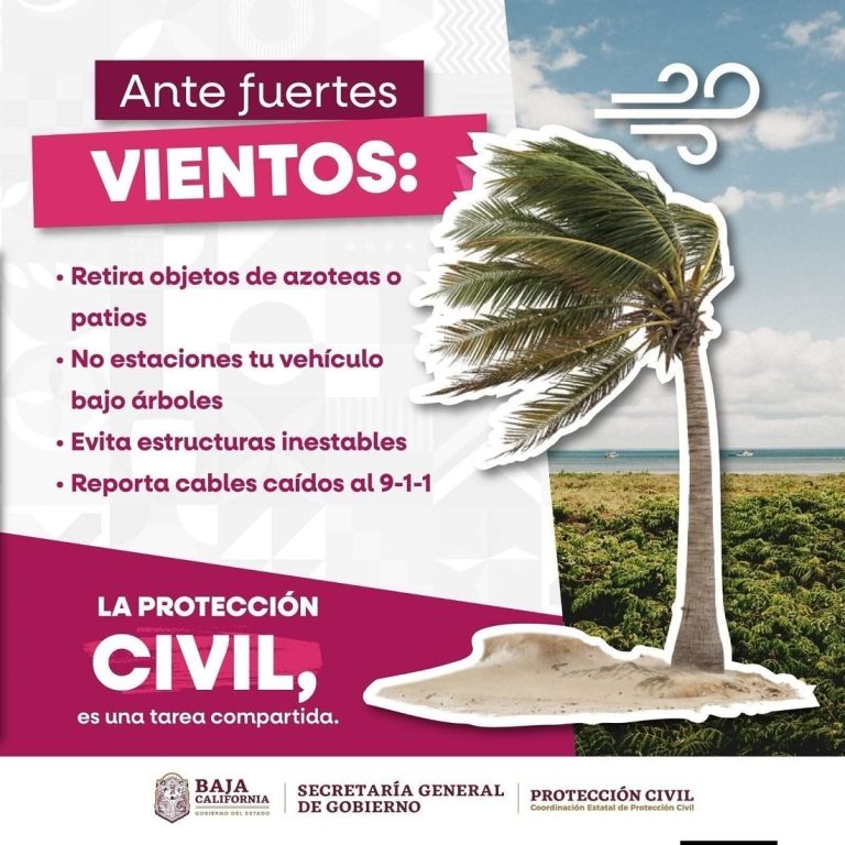 Advierte Protección Civil BC presencia de vientos fuertes y lluvias dispersas en la entidad