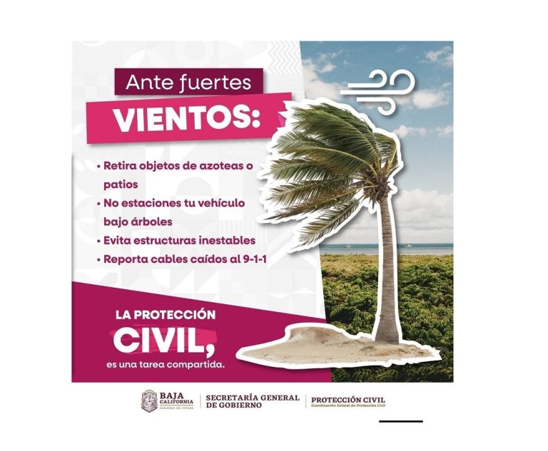 Advierte Protección Civil BC por fuertes rachas de viento este fin de semana