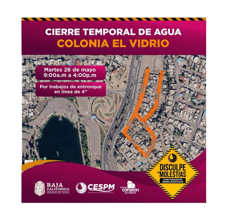 Realizará CESPM cierre temporal de agua en colonia El Vidrio por trabajos de entronque