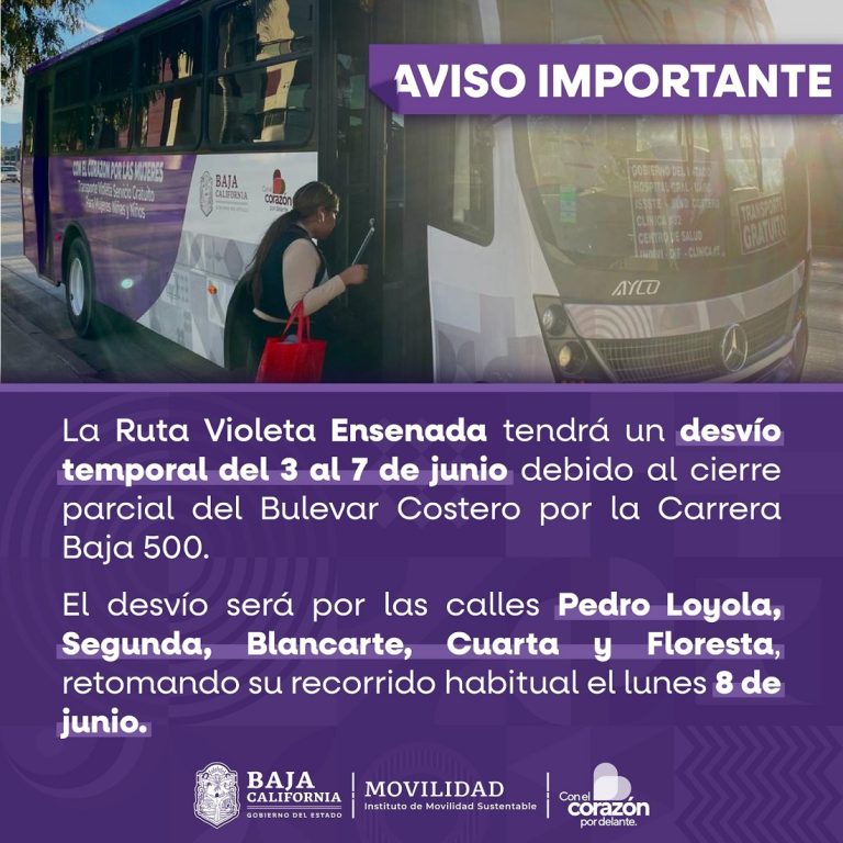 Ruta violeta en Ensenada tendrá desvío temporal por carrera Baja 500