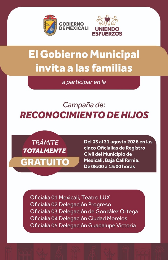 Reconocimiento legal de hijos es gratis durante Agosto