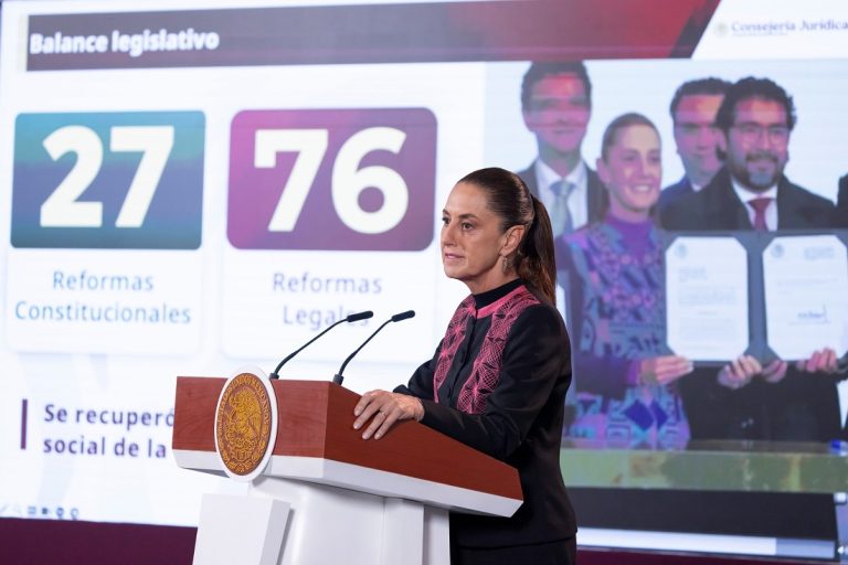 Resalta presidenta Sheinbaum aprobación de 27 reformas constitucionales y 76 reformas legales que recuperan sentido social y soberanía de la nación