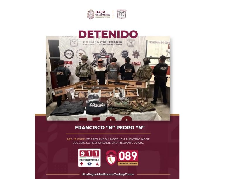 Aseguran arsenal y detienen a dos en Tijuana