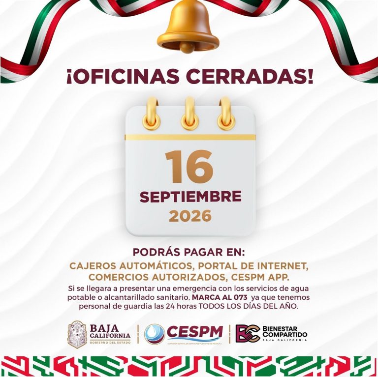 Suspenderá CESPM atención en oficinas este 16 de septiembre