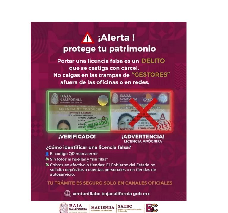 Advierte Secretaría de Hacienda BC sobre uso de licencias de conducir falsas