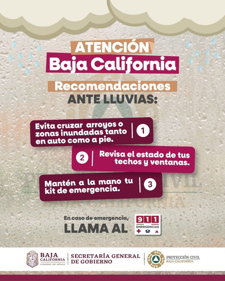 Reitera Protección Civil BC pronóstico de lluvias fuertes al sur de la entidad