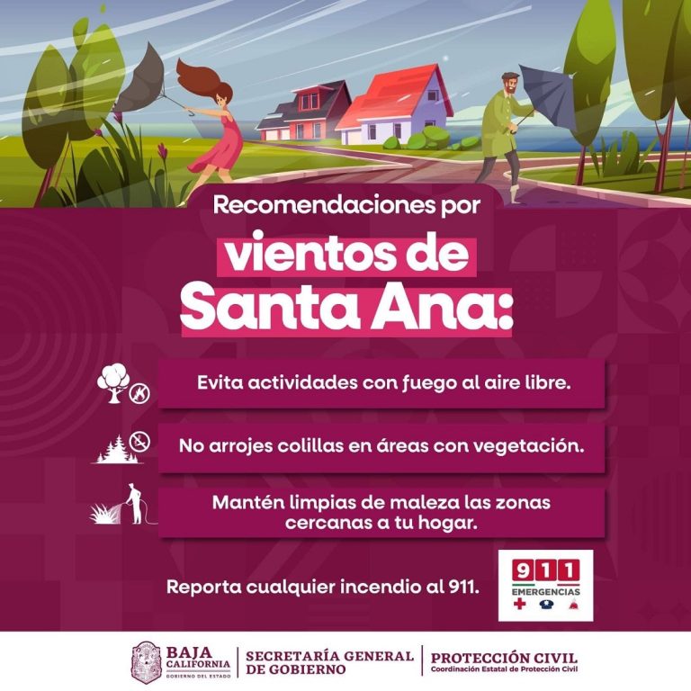Advierte Protección Civil BC ante pronóstico de vientos de Santa Ana en próximos días